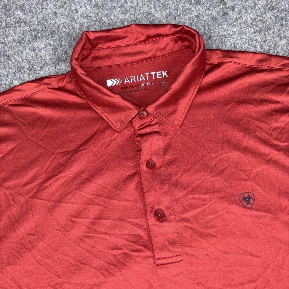 Ariat Tek Polo Shirt Mens Medium Red Short Sleeve Heat‎ Series Stretch Logo Work